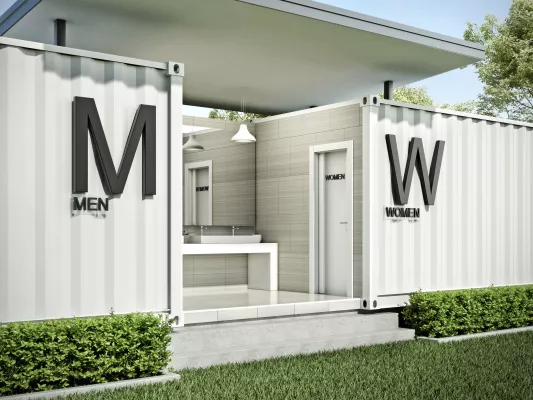 Blocco bagni ricavato da container con ingressi separati per uomini e donne